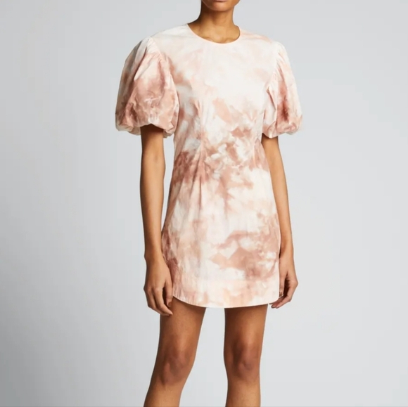 ALC Jess Elegant Tie-Dye Puff Sleeve Cotton Mini Dress Going Out Contemporary - Picture 1 of 12